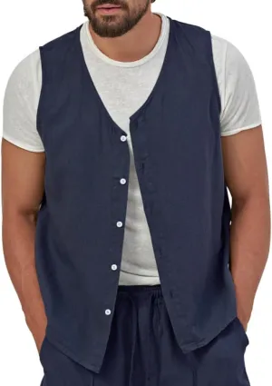 TOMITANY Mens Summer Linen Waistcoat Lightweight Button Vest Cardigan Outdoor Casual Tops Business Suit Waistcoat