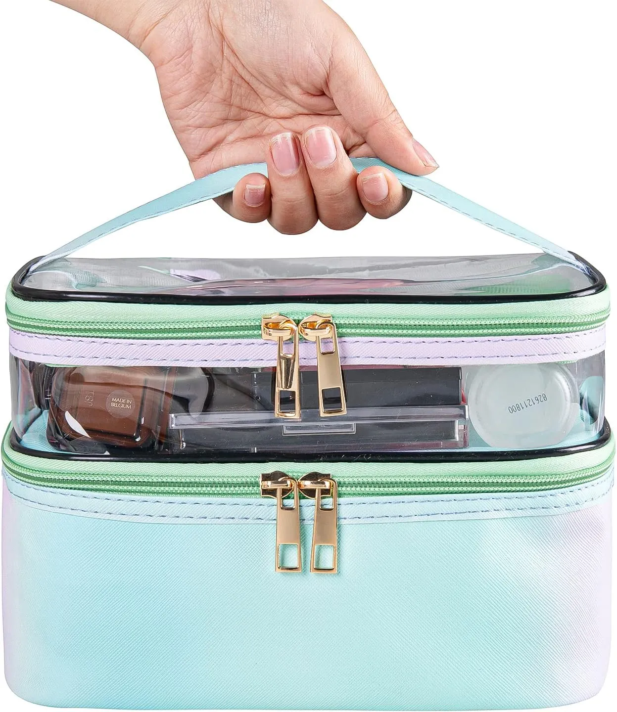 Travel Makeup Bag Cosmetic Bag Makeup Bags for Women Cosmetics Cases Portable Waterproof Foldable (Rainbow Green)