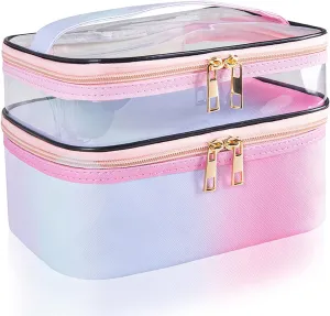 Travel Makeup Bag Cosmetic Bag Makeup Bags for Women Cosmetics Cases Portable Waterproof Foldable (Rainbow Pink)