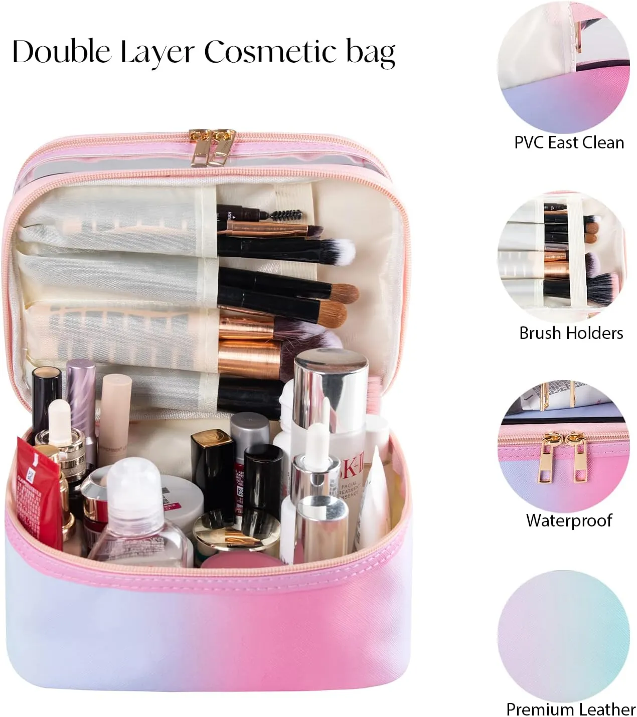 Travel Makeup Bag Cosmetic Bag Makeup Bags for Women Cosmetics Cases Portable Waterproof Foldable (Rainbow Pink)