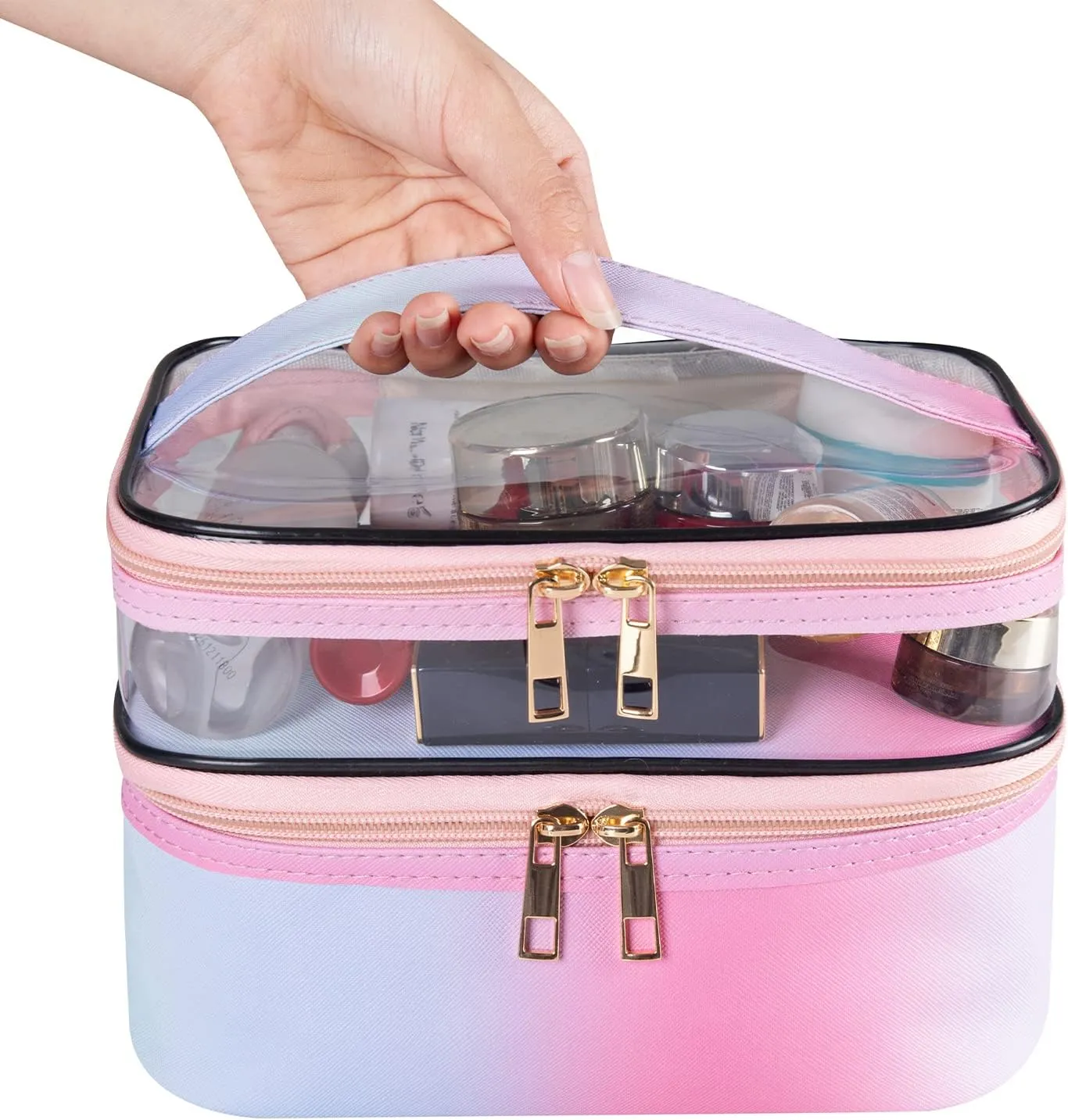 Travel Makeup Bag Cosmetic Bag Makeup Bags for Women Cosmetics Cases Portable Waterproof Foldable (Rainbow Pink)