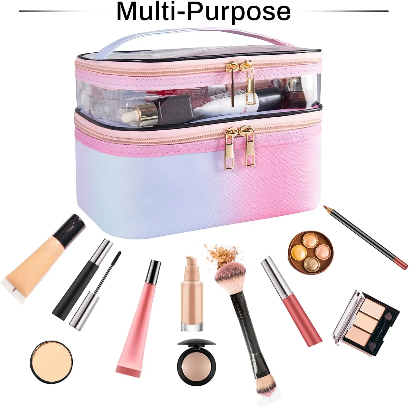 Travel Makeup Bag Cosmetic Bag Makeup Bags for Women Cosmetics Cases Portable Waterproof Foldable (Rainbow Pink)