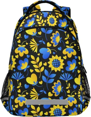 Ukrainian Tradition Flower Backpack for Girls Kids Boys School Bookbags, Student Laptop Backpack Carrying Bag Casual Lightweight Travel Sports Day Packs