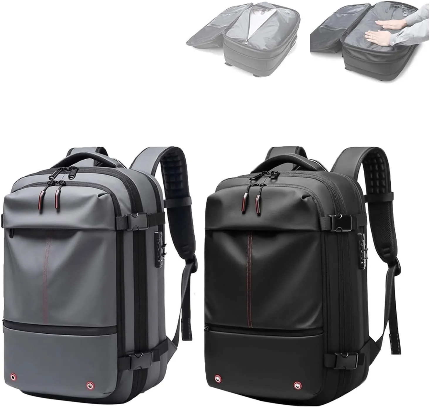 Vacpack Backpack Vac Pack Backpack 60l Expandable Backpack with Vacuum Compression Vacpack Go Travel Vacuum Backpack(Black Gray)