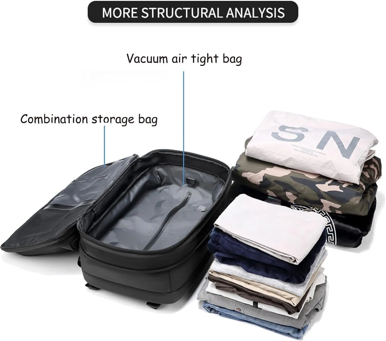 Vacpack Backpack Vac Pack Backpack 60l Expandable Backpack with Vacuum Compression Vacpack Go Travel Vacuum Backpack(Gris)