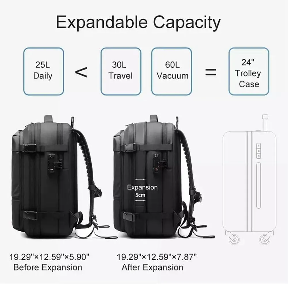 Vacpack Backpack Vac Pack Backpack 60l Expandable Backpack with Vacuum Compression Vacpack Go Travel Vacuum Backpack(Gris)