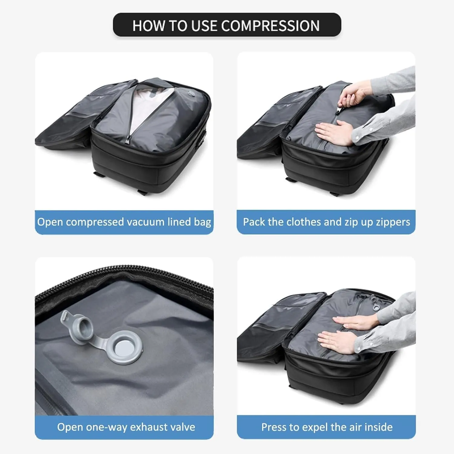 Vacpack Backpack Vac Pack Backpack 60l Expandable Backpack with Vacuum Compression Vacpack Go Travel Vacuum Backpack(Gris)