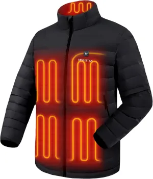 Venustas Men's Recycled Heated Down Jacket with Battery Pack, Lightweight Electric Puffer Coat, 90% Down Heated Clothing