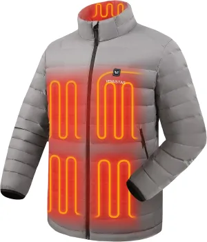 Venustas Men's Recycled Heated Down Jacket with Battery Pack, Lightweight Electric Puffer Coat, 90% Down Heated Clothing