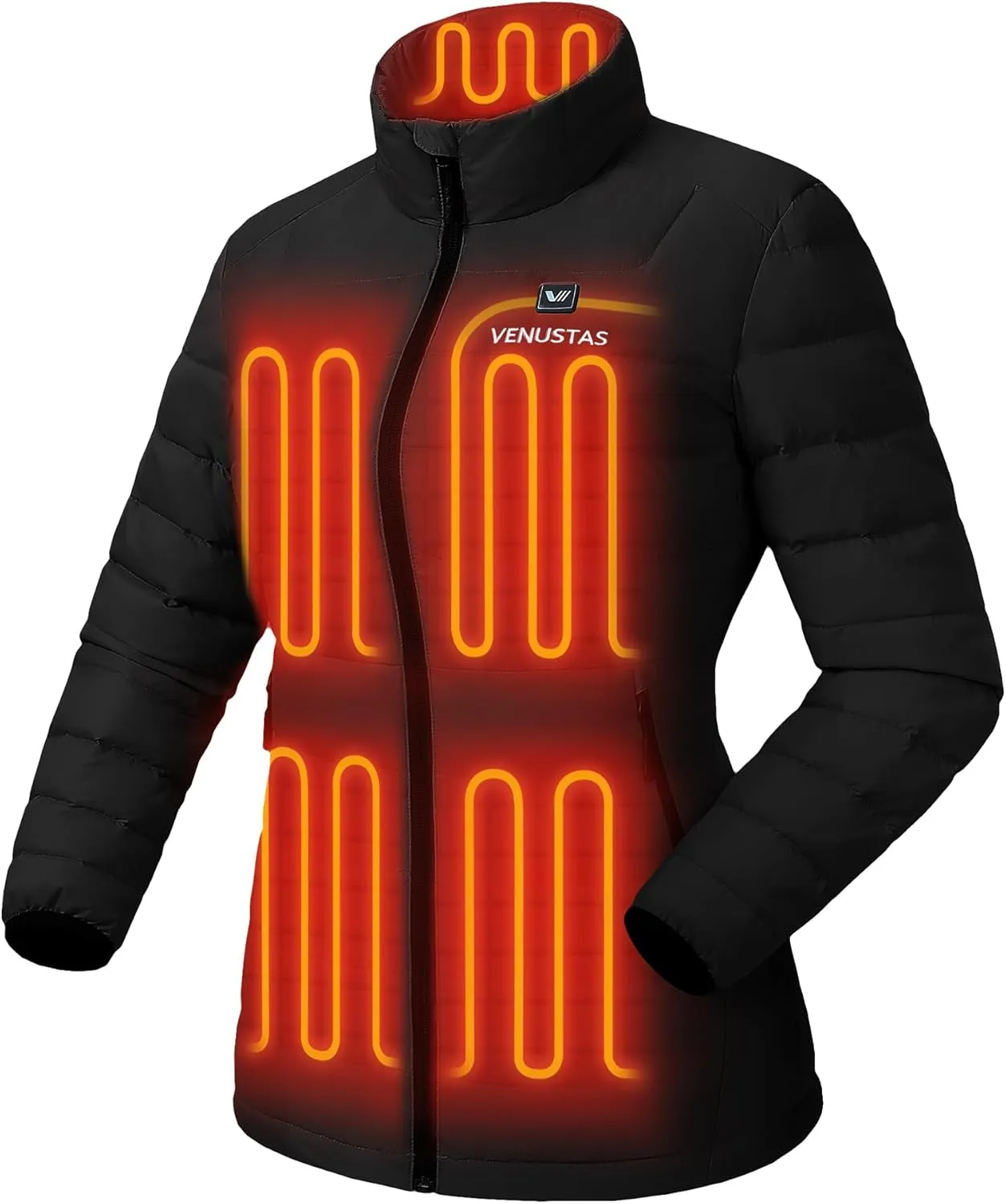 Venustas Women's Recycled Heated Down Jacket with Battery Pack, Lightweight Electric Puffer Coat, 90% Down Heated Clothing