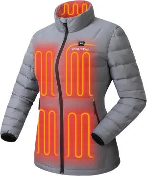Venustas Women's Recycled Heated Down Jacket with Battery Pack, Lightweight Electric Puffer Coat, 90% Down Heated Clothing