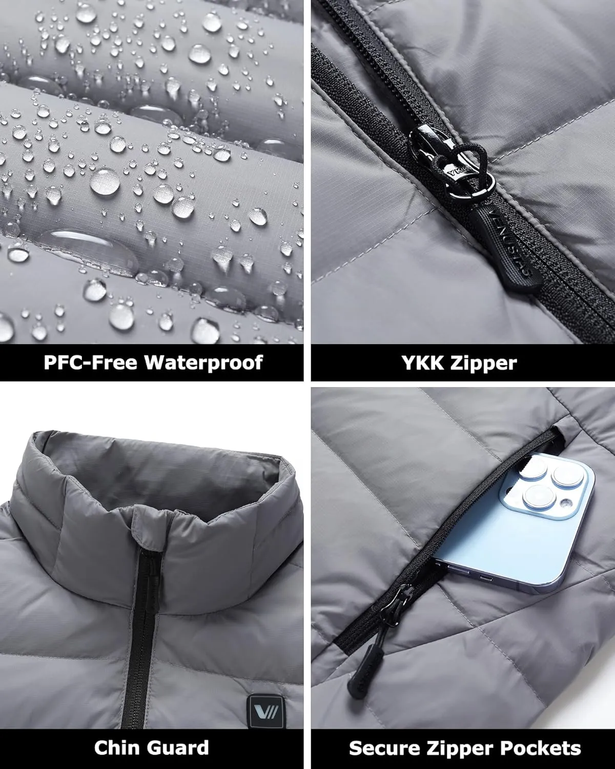 Venustas Women's Recycled Heated Down Jacket with Battery Pack, Lightweight Electric Puffer Coat, 90% Down Heated Clothing
