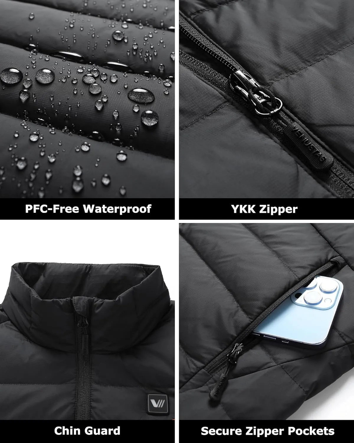 Venustas Women's Recycled Heated Down Jacket with Battery Pack, Lightweight Electric Puffer Coat, 90% Down Heated Clothing