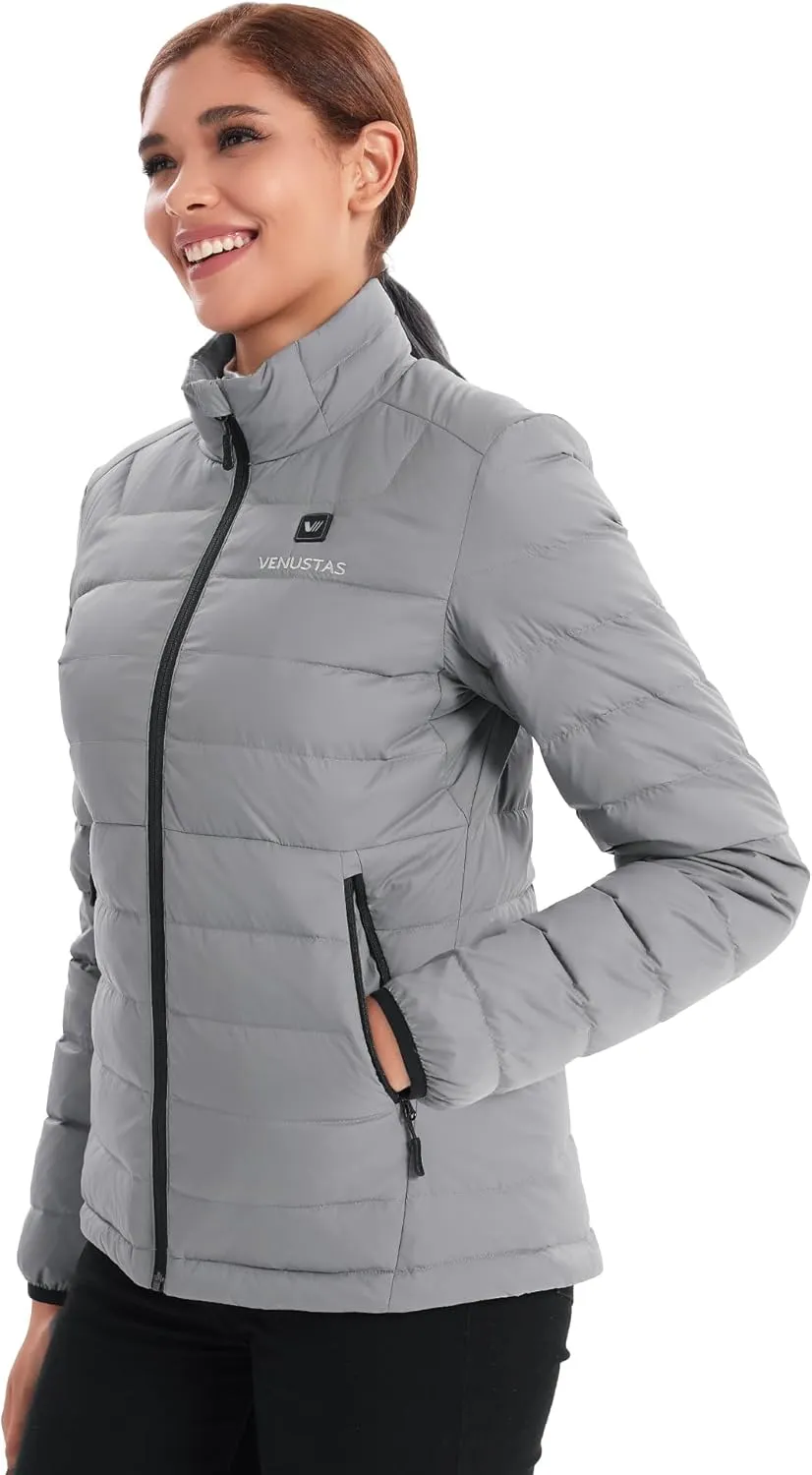 Venustas Women's Recycled Heated Down Jacket with Battery Pack, Lightweight Electric Puffer Coat, 90% Down Heated Clothing