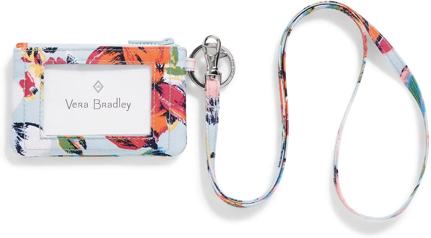 Vera Bradley Women's Recycled Lighten Up Reactive Zip ID Case and Lanyard Combo, Sea Air Floral, One Size