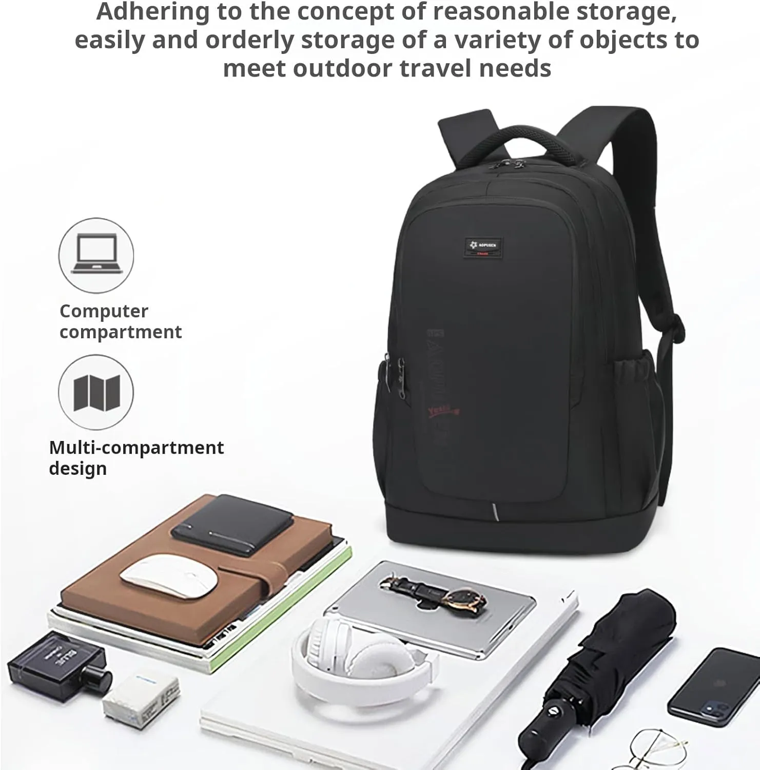 Water Resistant Laptop Backpack for Men and Women, Lightweight Casual Daypack with Multiple Compartments for Commuting, Travel, or Daily Use (Grey)
