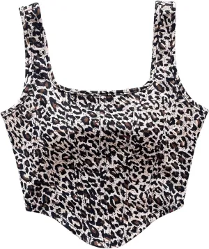 WDIRARA Women's Newspaper Printed Sleeveless Asymmetrical Hem Square Neck Casual Tank Tops