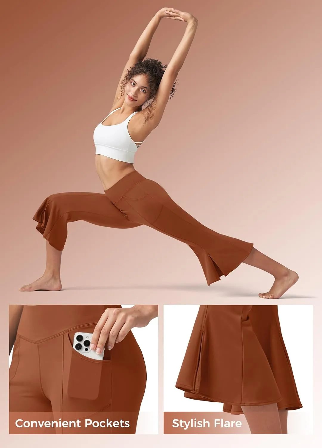 Willit Women's Yoga Capri Pants Stretch Causal Athletic Quick Dry Capri Ruffle Dance Leggings with Pockets
