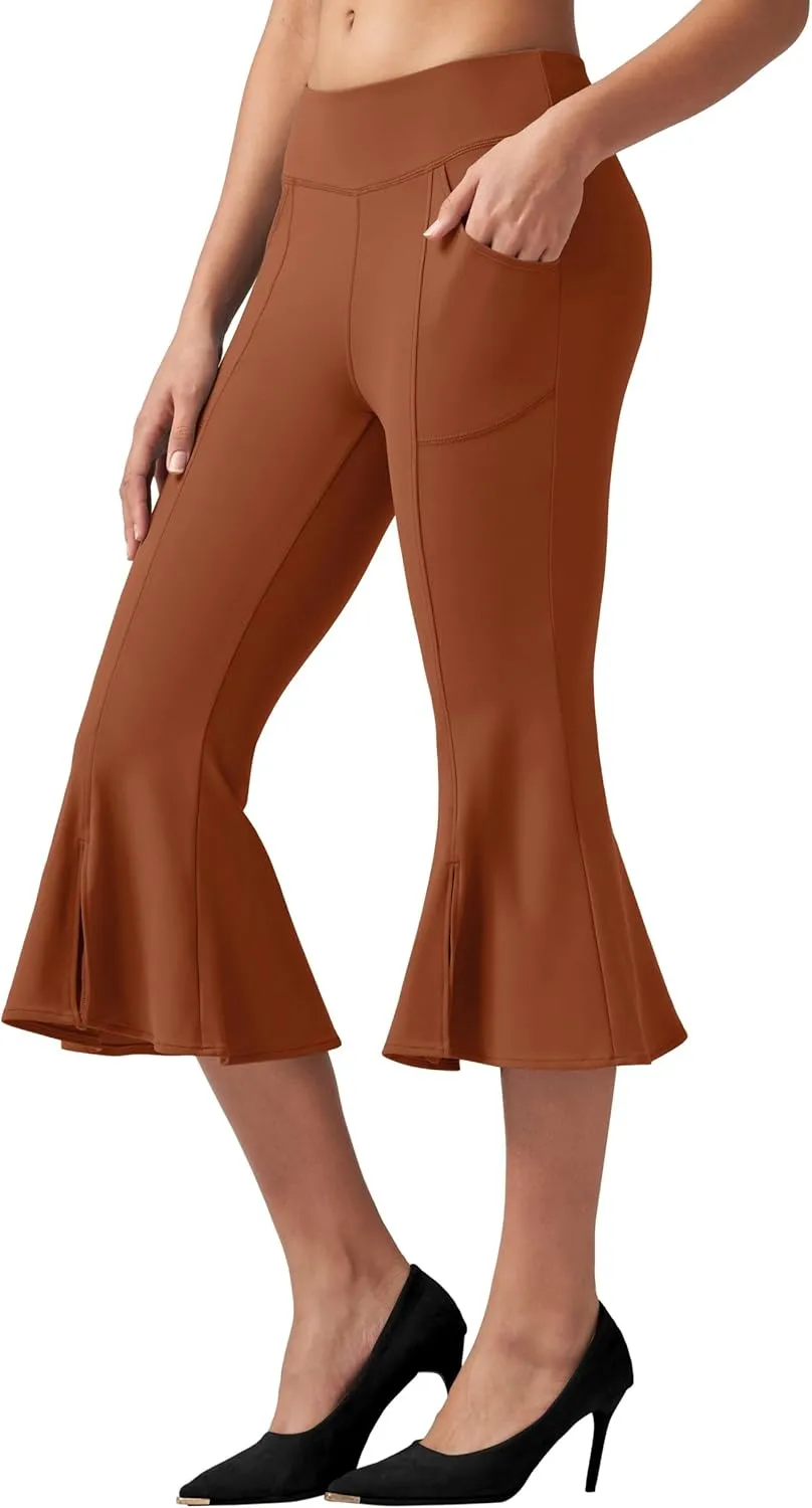 Willit Women's Yoga Capri Pants Stretch Causal Athletic Quick Dry Capri Ruffle Dance Leggings with Pockets