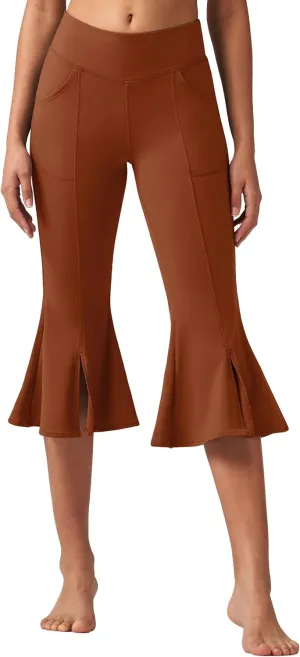 Willit Women's Yoga Capri Pants Stretch Causal Athletic Quick Dry Capri Ruffle Dance Leggings with Pockets