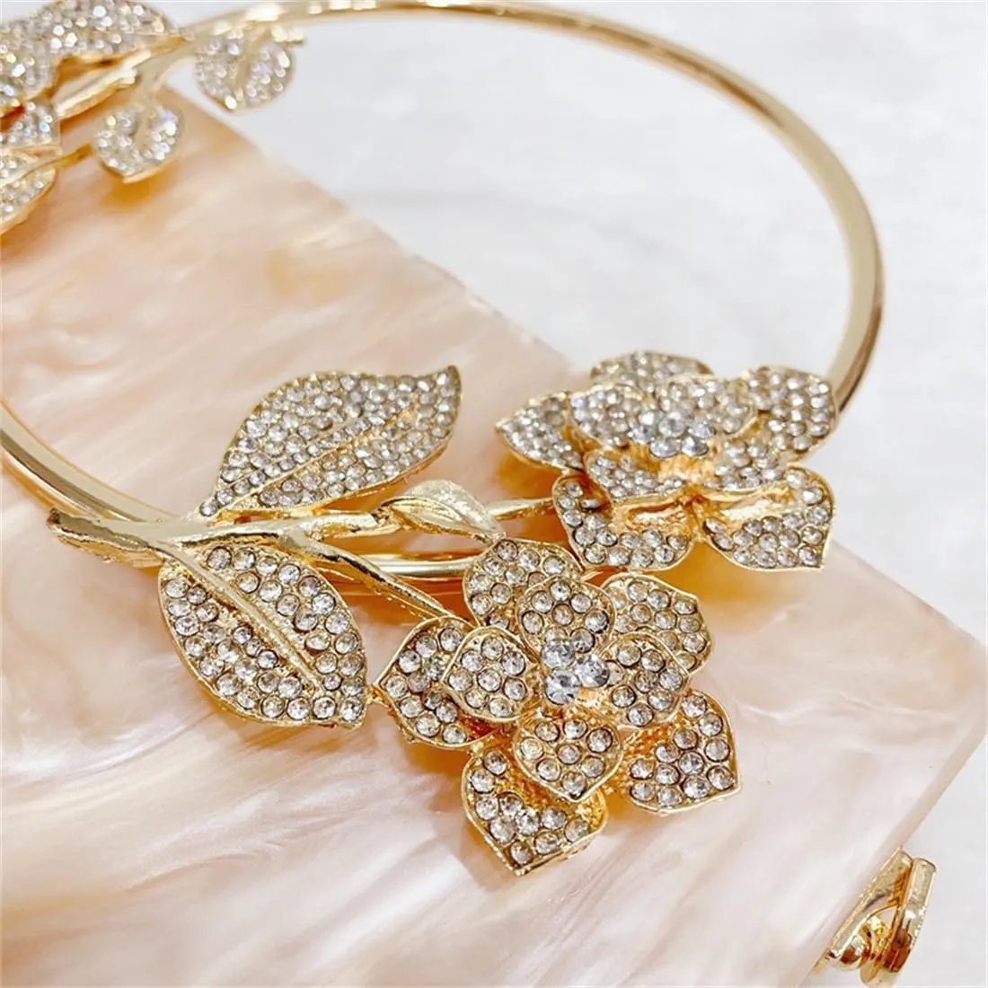Women Acrylic Evening Clutch Marble Pattern Carved Circle Handle Handbag Square Box Bag for Evening Cocktail Prom
