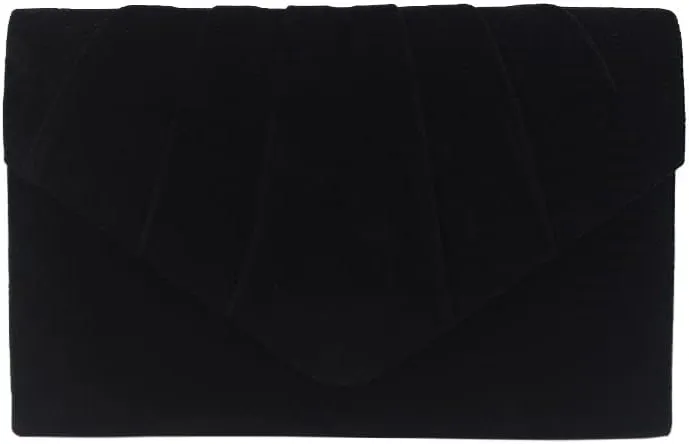 Women Pleated Evening Bag Velvet Suede Envelope Clutch Purse Party Prom Handbag,