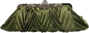 Women Pleated Satin Clutch Bride Purse Elegant Rhinestone Evening Bag Banquet Party Handbag