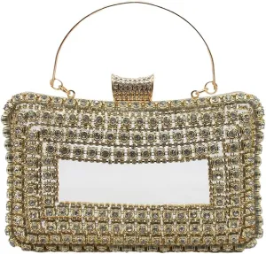 Women Trendy Evening Clutch Clear Acrylic Purse with Sparkly Rhinestone Wedding Prom Party Handbag, Silver
