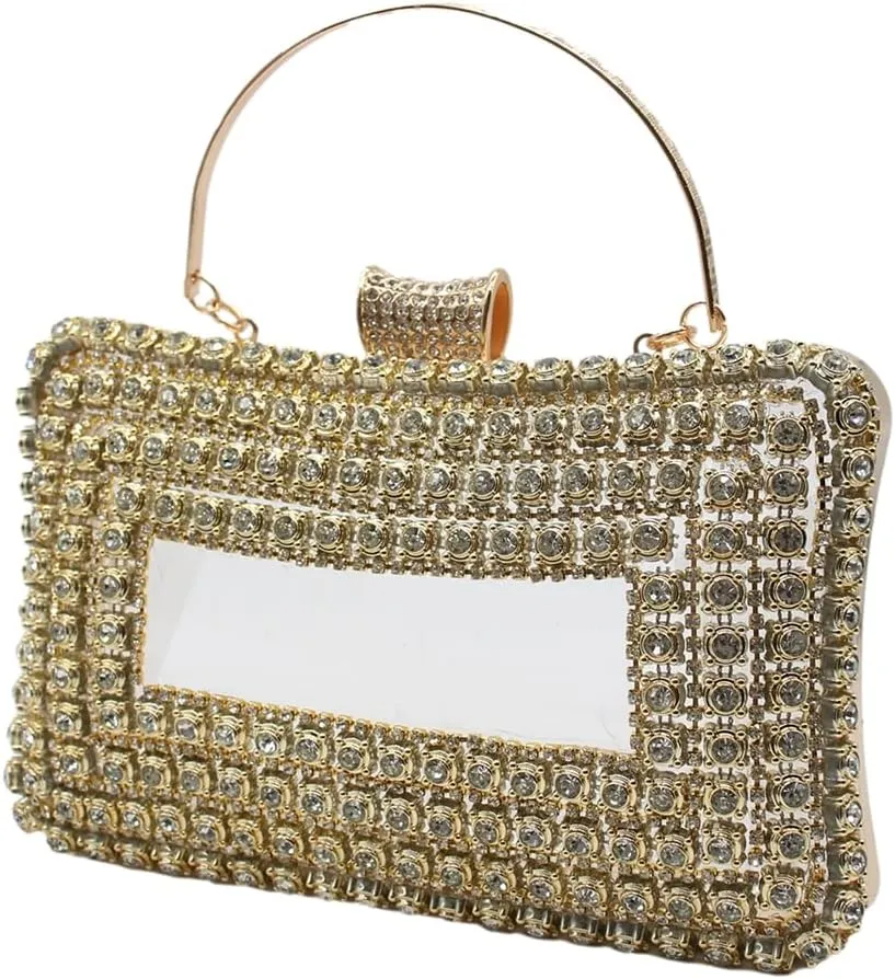 Women Trendy Evening Clutch Clear Acrylic Purse with Sparkly Rhinestone Wedding Prom Party Handbag, Silver
