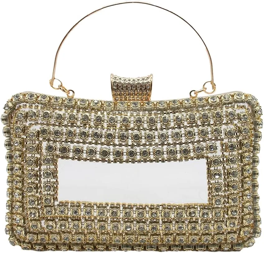 Women Trendy Evening Clutch Clear Acrylic Purse with Sparkly Rhinestone Wedding Prom Party Handbag, Silver