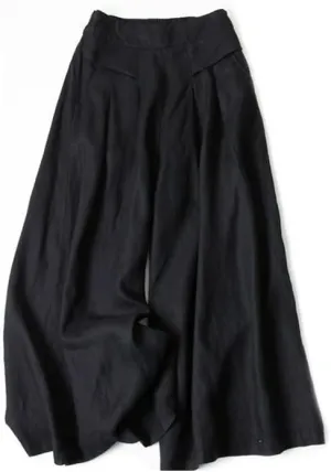 Women's Cotton Linen Palazzo Pants Wide Leg Flowy Loose Fit Gauze Casual Summer Outfit Elastic Waist with Pockets