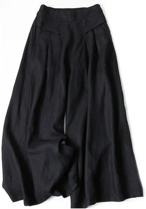 Women's Cotton Linen Palazzo Pants Wide Leg Flowy Loose Fit Gauze Casual Summer Outfit Elastic Waist with Pockets
