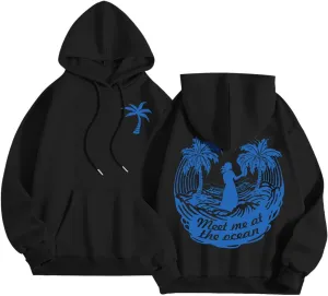 Women's Letter Print Hoodie Sweatshirt Long Sleeve Drawstring Graphic Pullover Oversized Casual Tops With Pockets