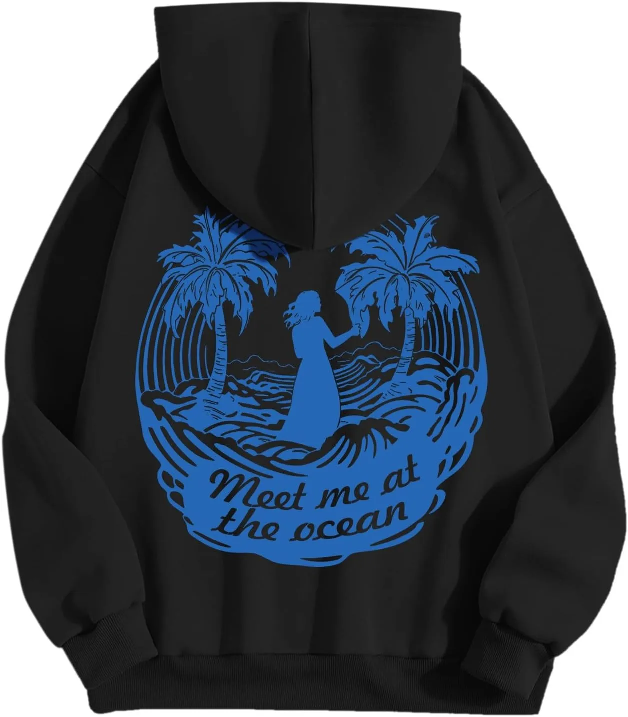 Women's Letter Print Hoodie Sweatshirt Long Sleeve Drawstring Graphic Pullover Oversized Casual Tops With Pockets