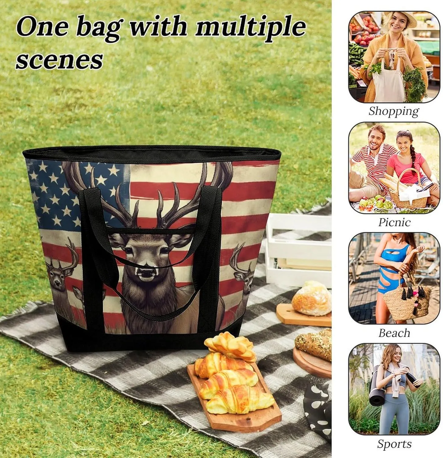 Women's Oversized Thermal Tote Bag Insulated One Shoulder Shopping Carrier