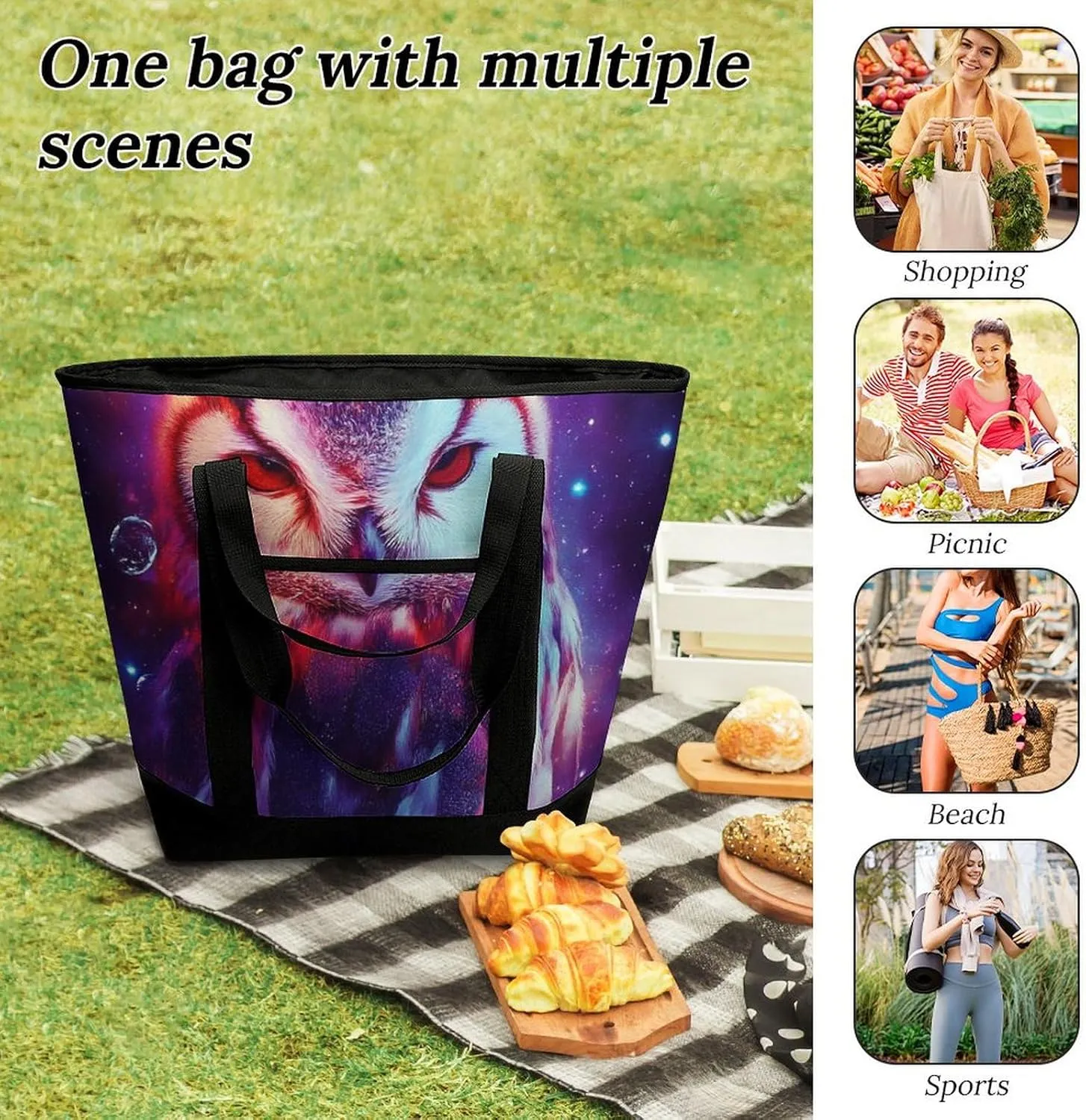 Women's Oversized Thermal Tote Bag Insulated One Shoulder Shopping Carrier