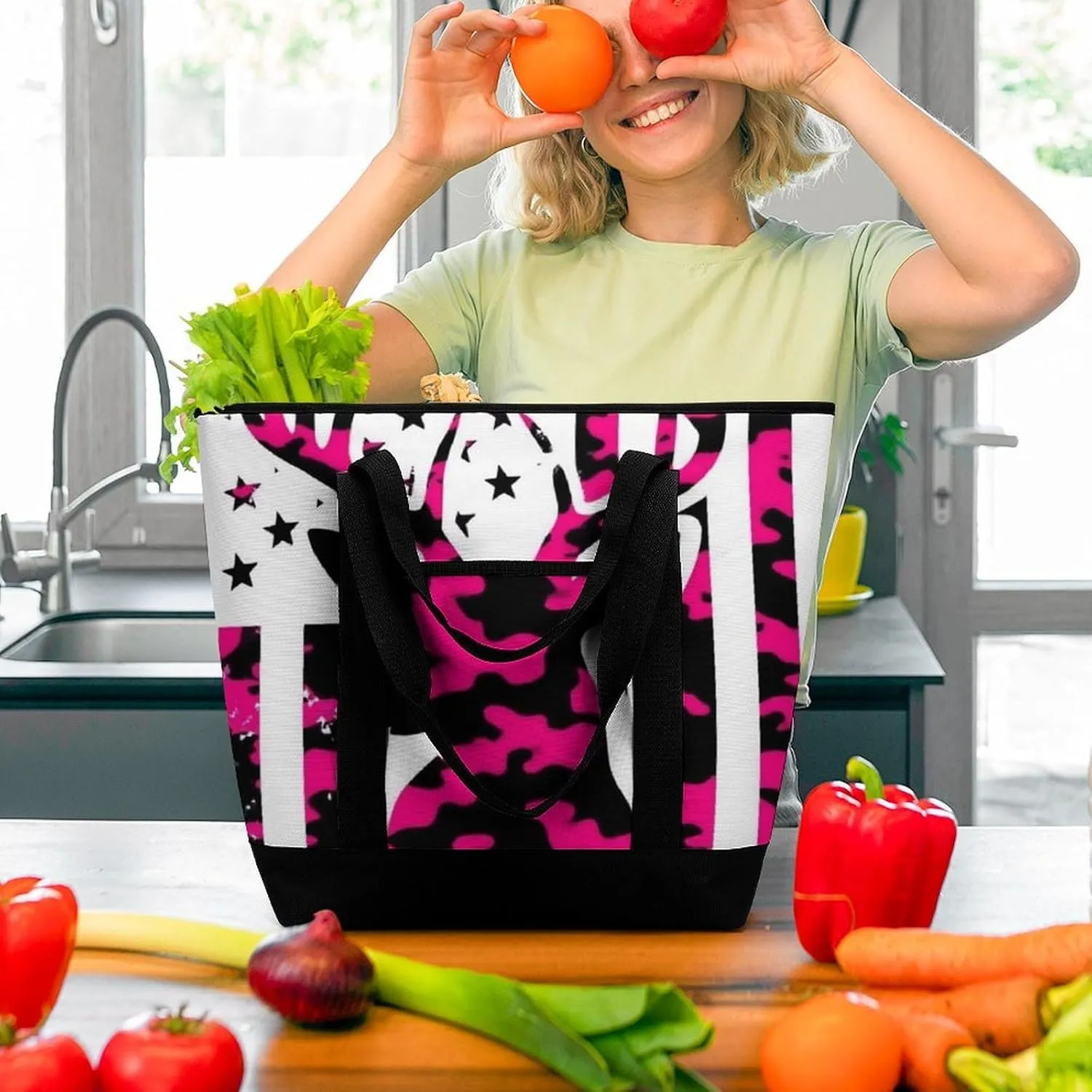 Women's Oversized Thermal Tote Bag Insulated One Shoulder Shopping Carrier