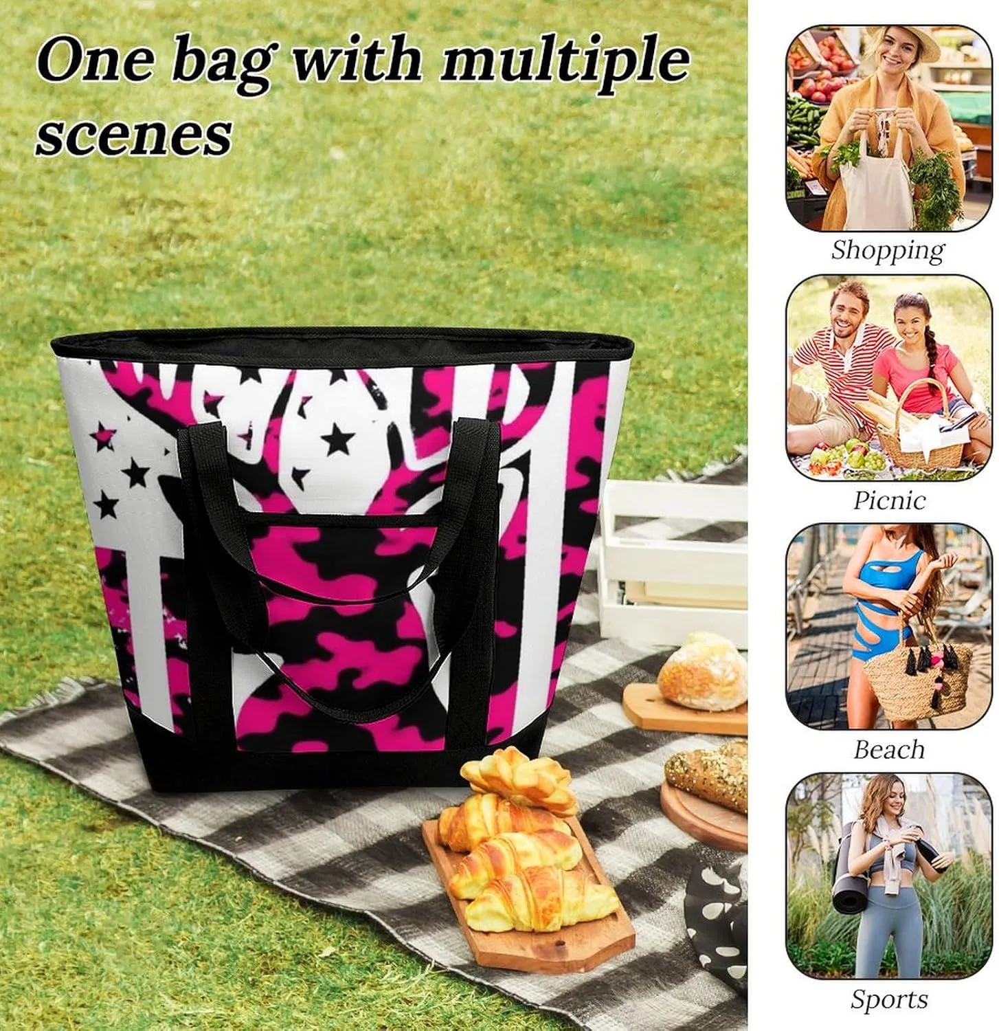 Women's Oversized Thermal Tote Bag Insulated One Shoulder Shopping Carrier