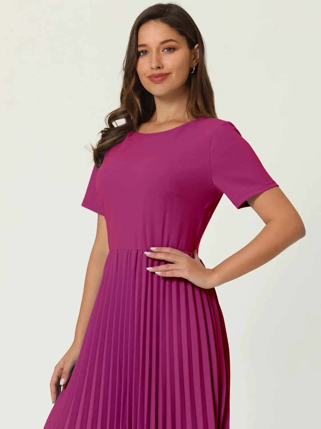 Women's Pleated Dresses Work Fit and Flare Midi Dress