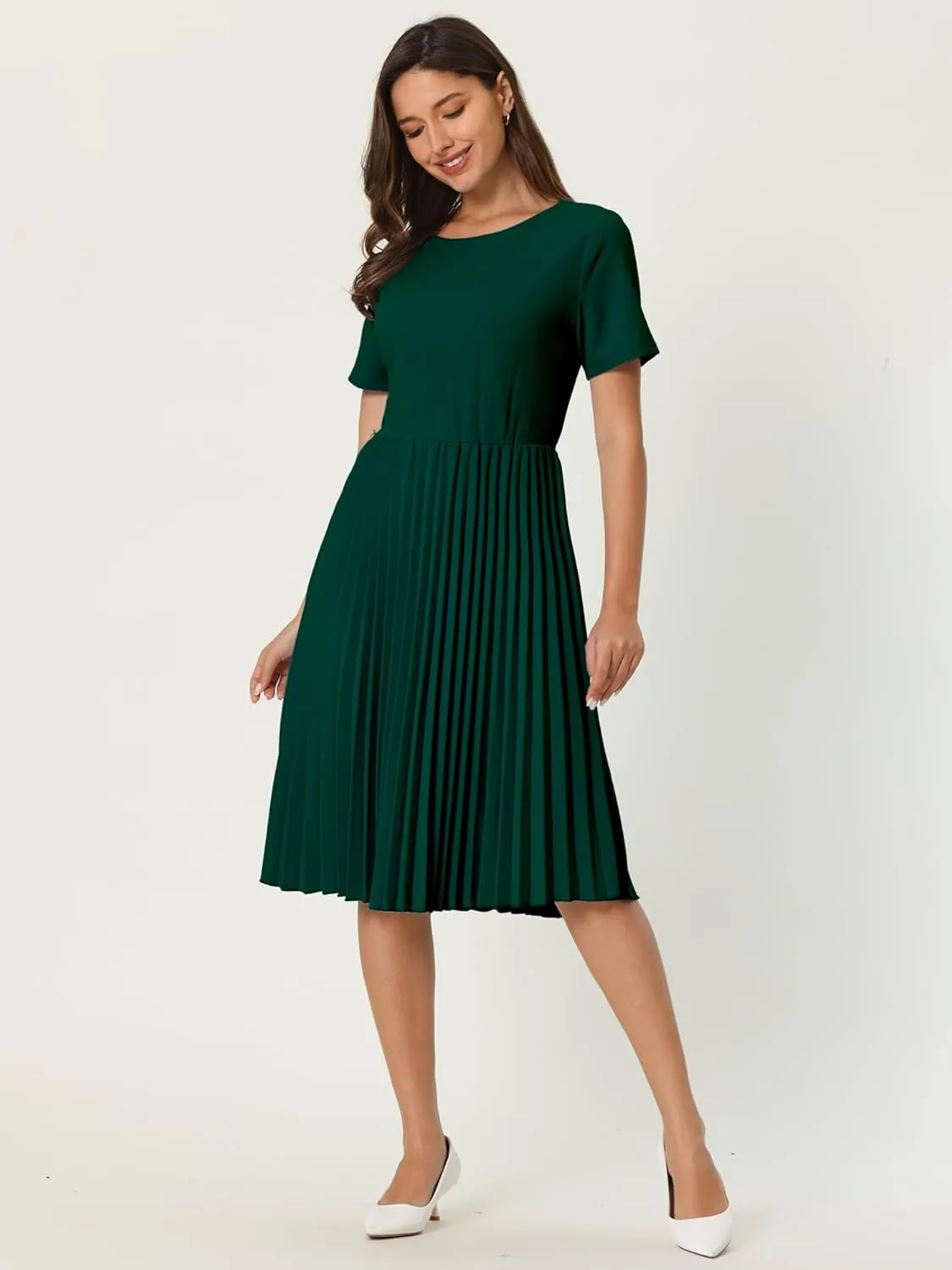 Women's Pleated Dresses Work Fit and Flare Midi Dress