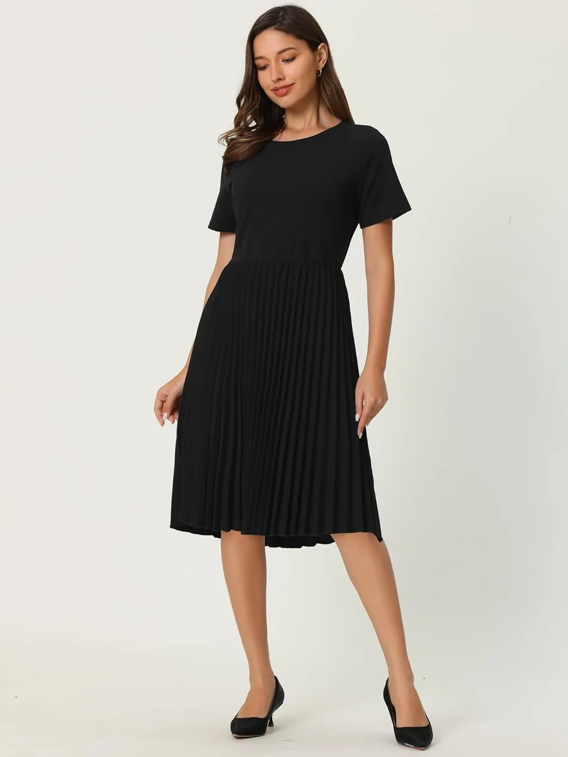 Women's Pleated Dresses Work Fit and Flare Midi Dress