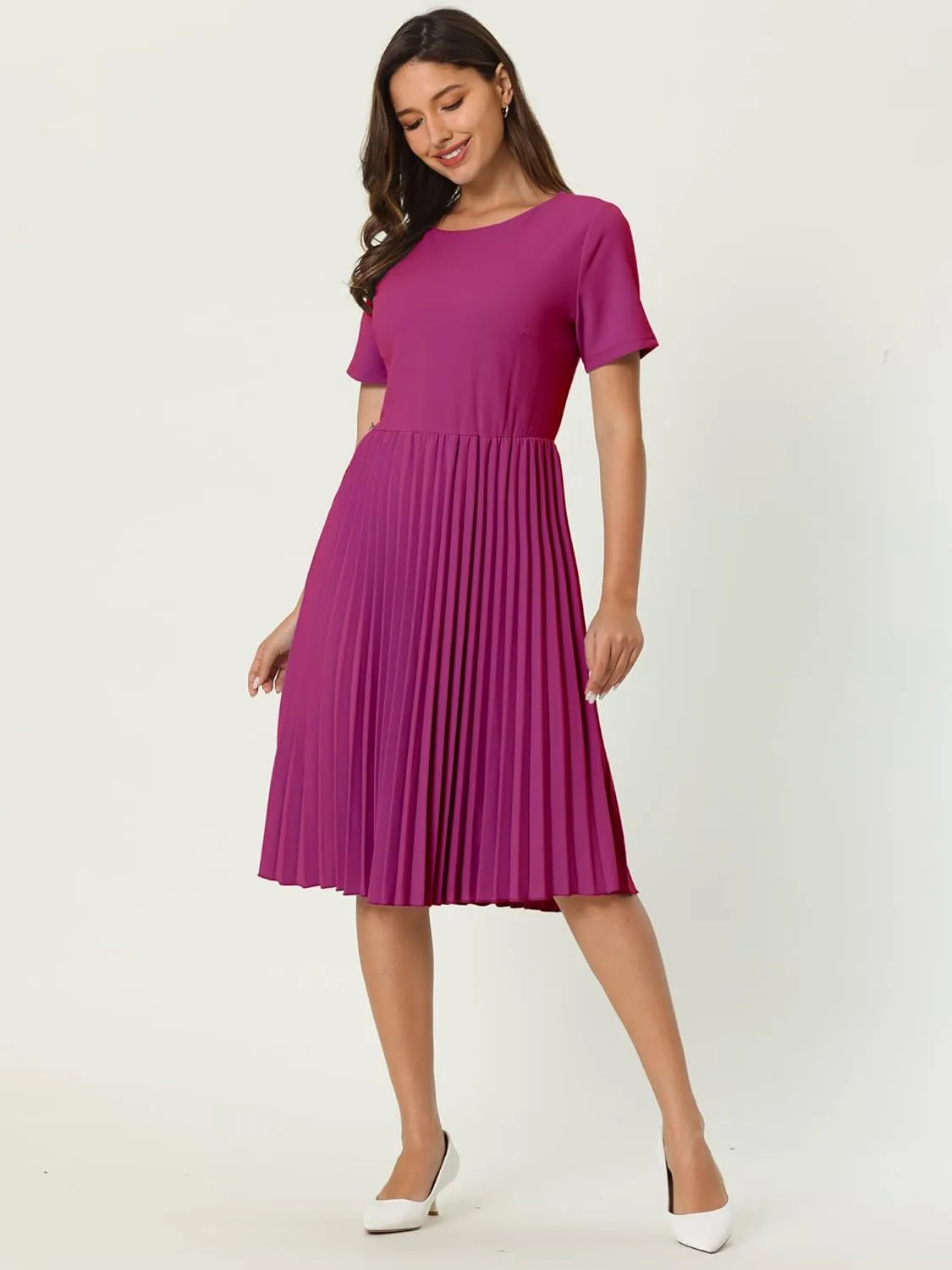 Women's Pleated Dresses Work Fit and Flare Midi Dress