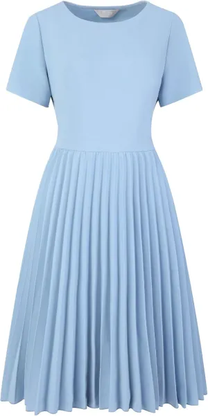 Women's Pleated Dresses Work Fit and Flare Midi Dress
