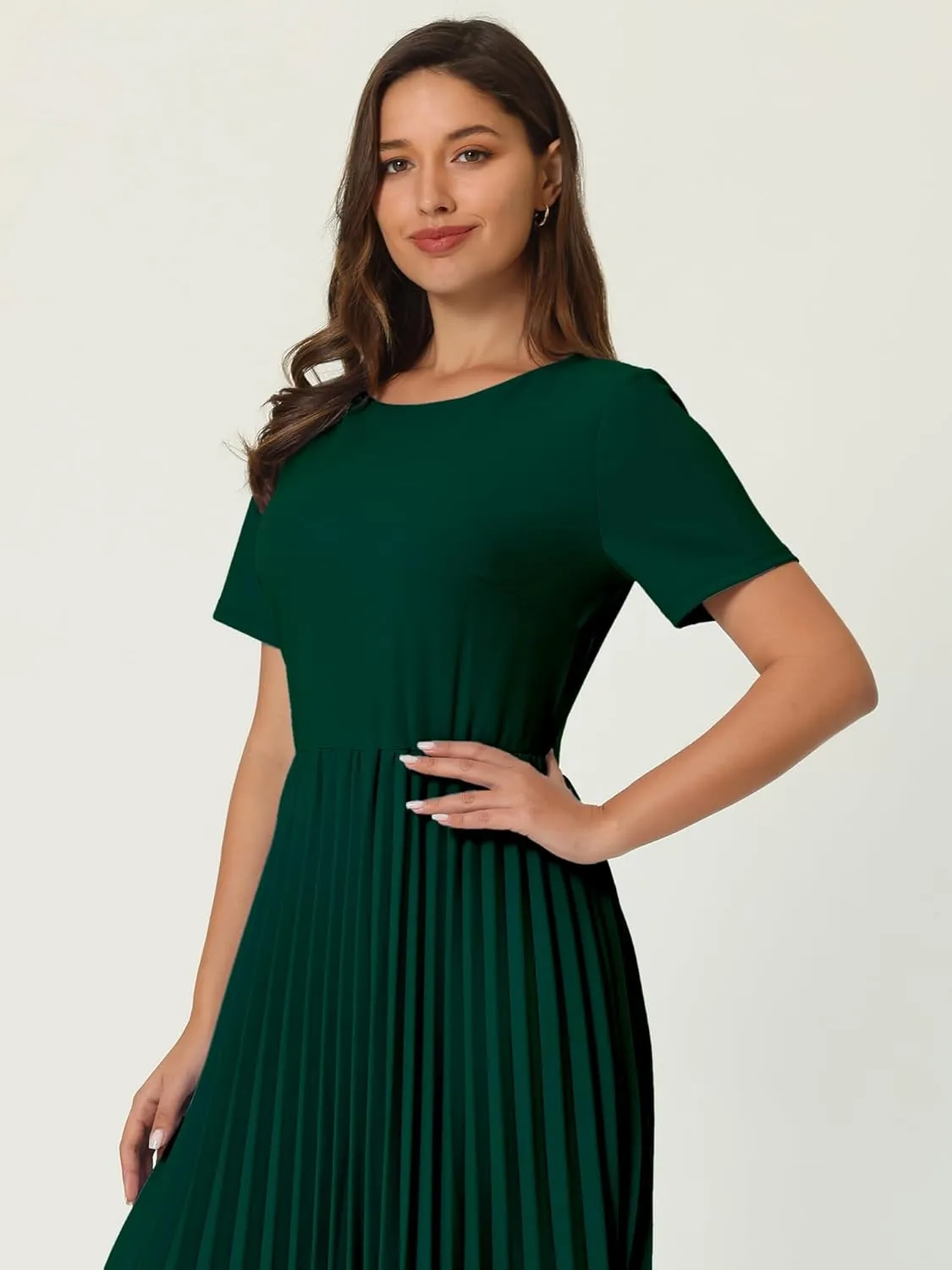 Women's Pleated Dresses Work Fit and Flare Midi Dress