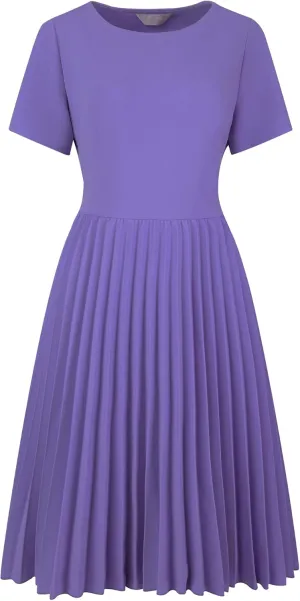 Women's Pleated Dresses Work Fit and Flare Midi Dress