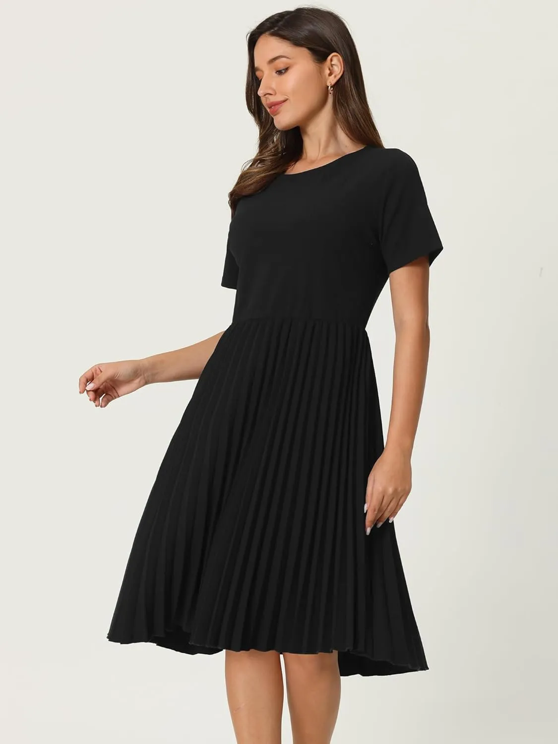 Women's Pleated Dresses Work Fit and Flare Midi Dress