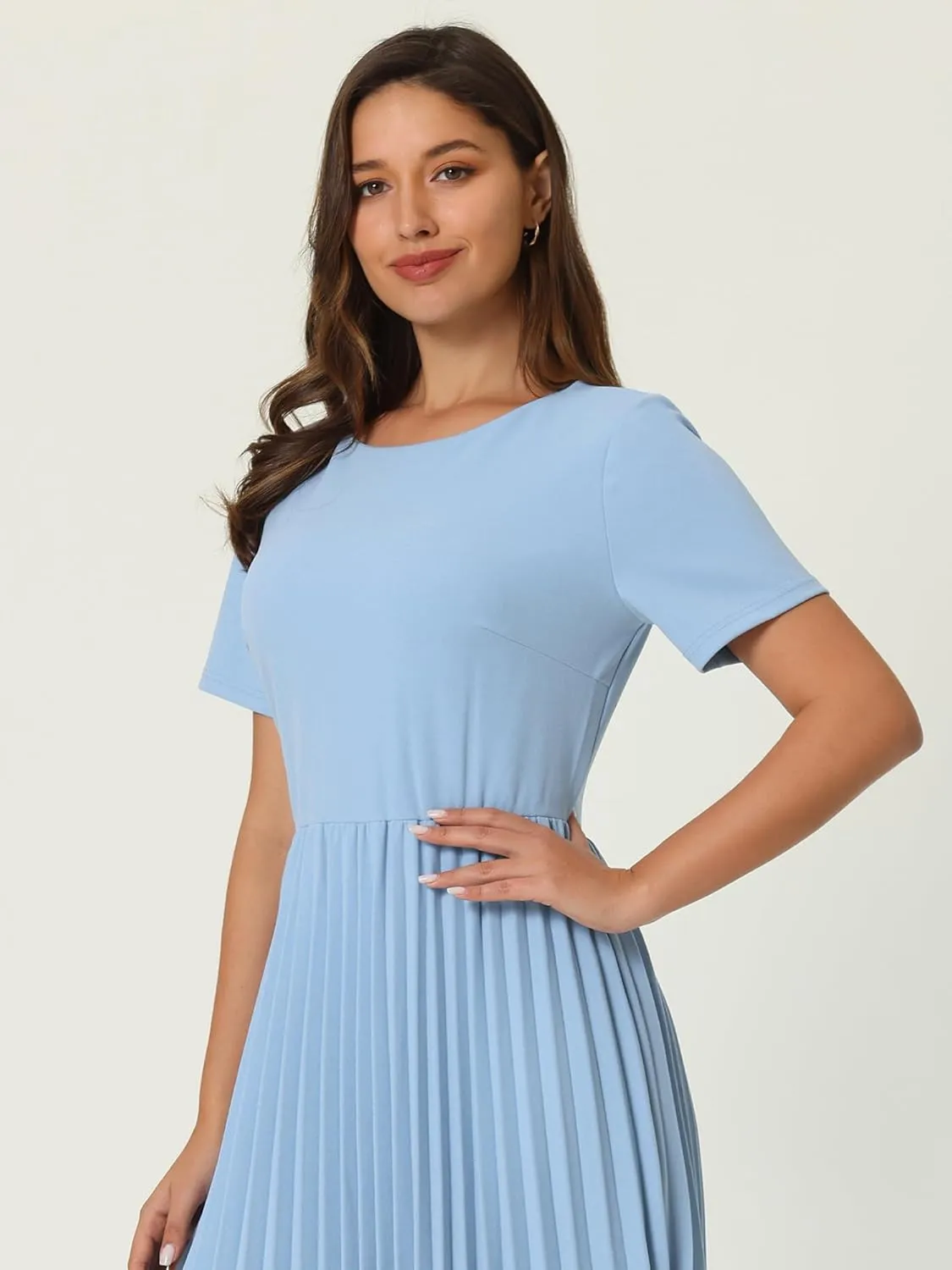 Women's Pleated Dresses Work Fit and Flare Midi Dress
