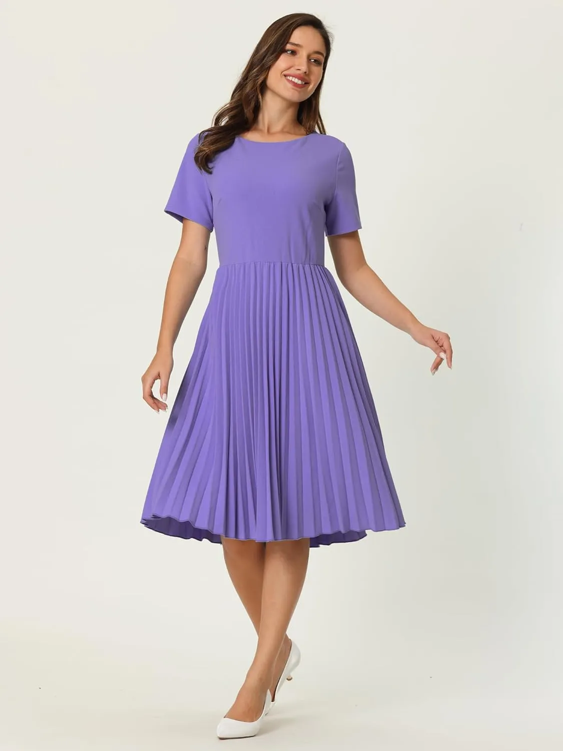 Women's Pleated Dresses Work Fit and Flare Midi Dress