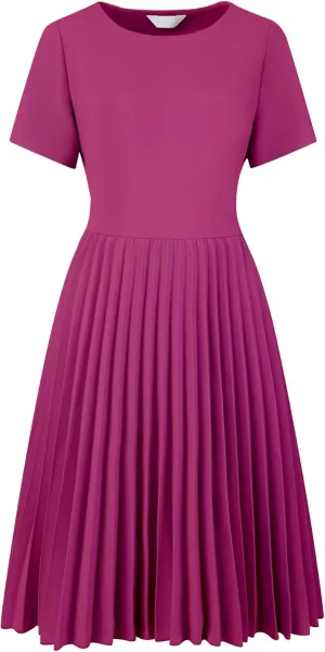 Women's Pleated Dresses Work Fit and Flare Midi Dress