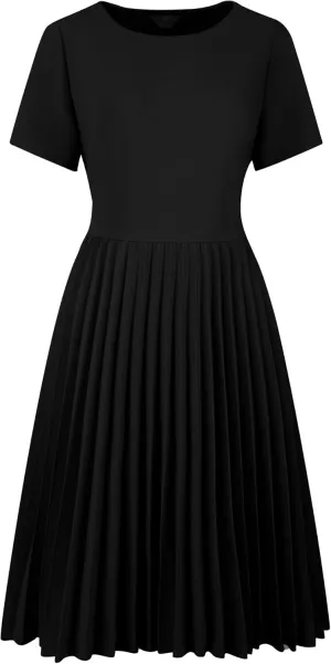 Women's Pleated Dresses Work Fit and Flare Midi Dress